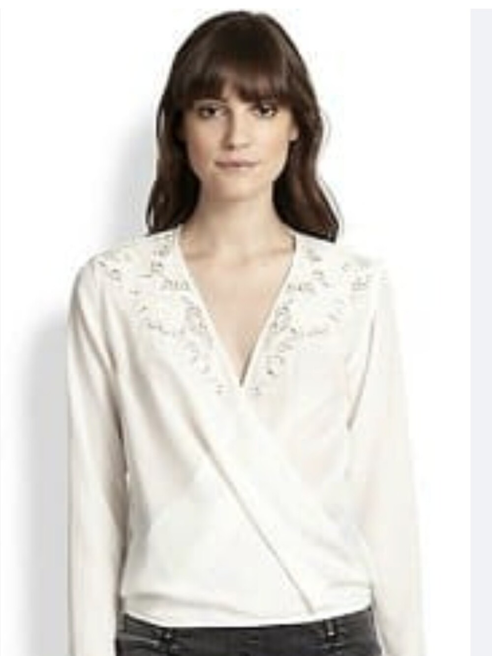 The Kooples Broderie Anglaise Crossover Blouse In Off White Size Small